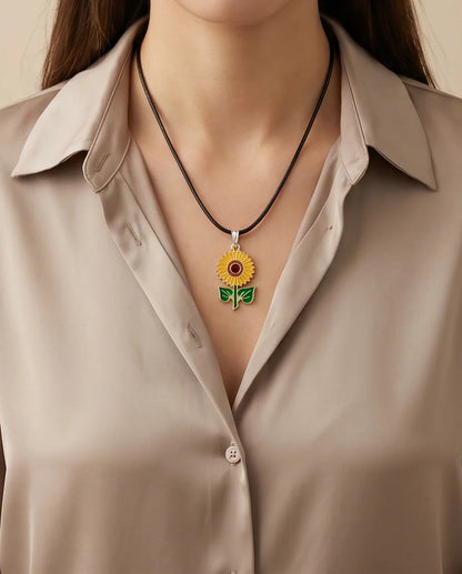 Vibrant Sunflower Enamel Pendant Necklace