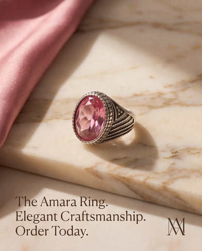 Rose Gemstone Beaded Scale Silver Ring