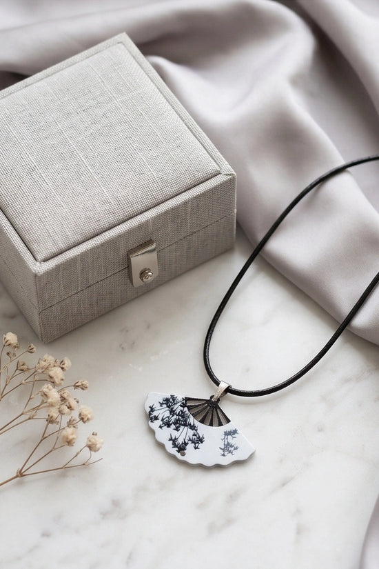 Artistic Monochrome Folding Fan Pendant Necklace