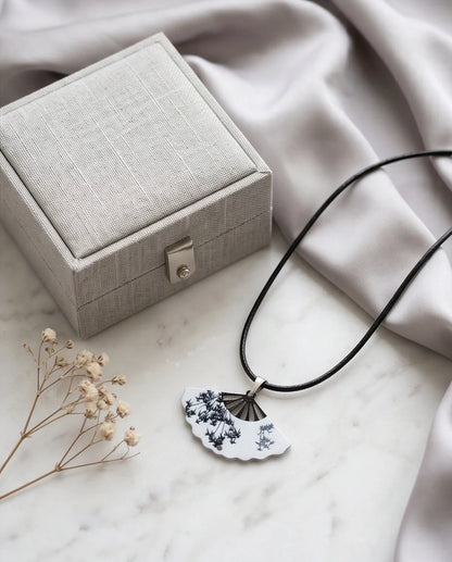 Artistic Monochrome Folding Fan Pendant Necklace