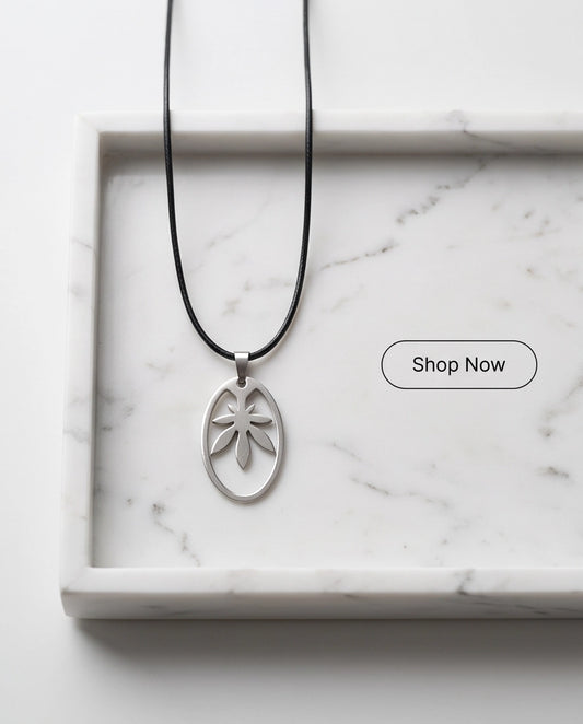 Brushed Silver Leaf Oval Cord Necklace