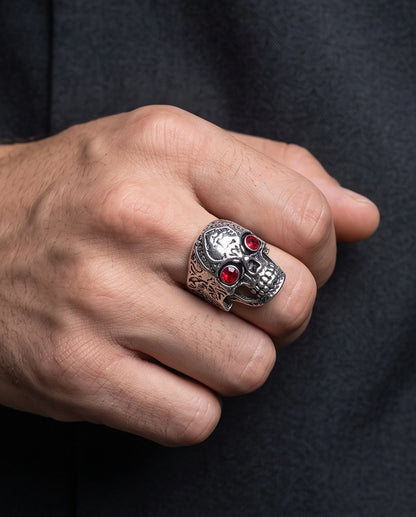 Ruby-Eyed Filigree Skull Ring