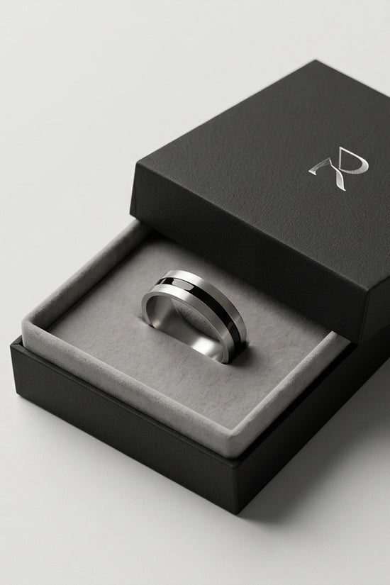 Minimalist Dual-Tone Silver and Black Band Ring