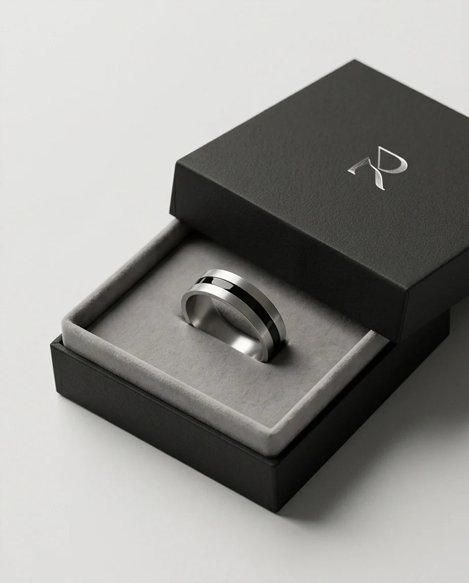 Minimalist Dual-Tone Silver and Black Band Ring