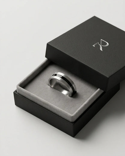 Minimalist Dual-Tone Silver and Black Band Ring