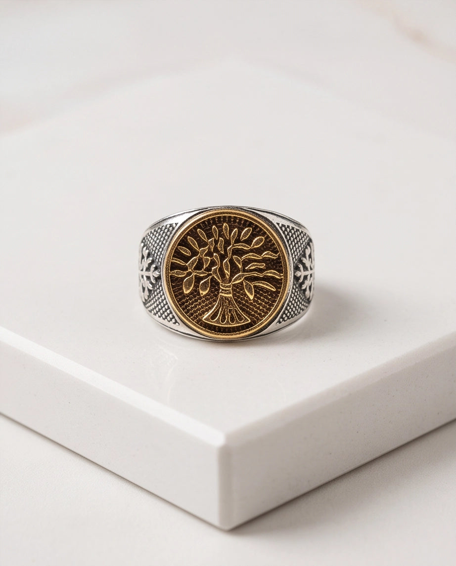 Yggdrasil Tree of Life Two-Tone Signet Ring