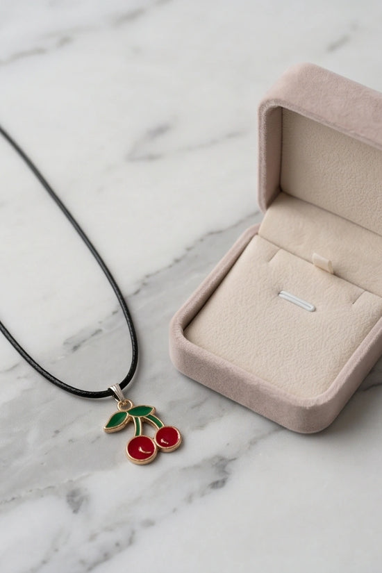 Gold and Red Cherries Pendant Necklace