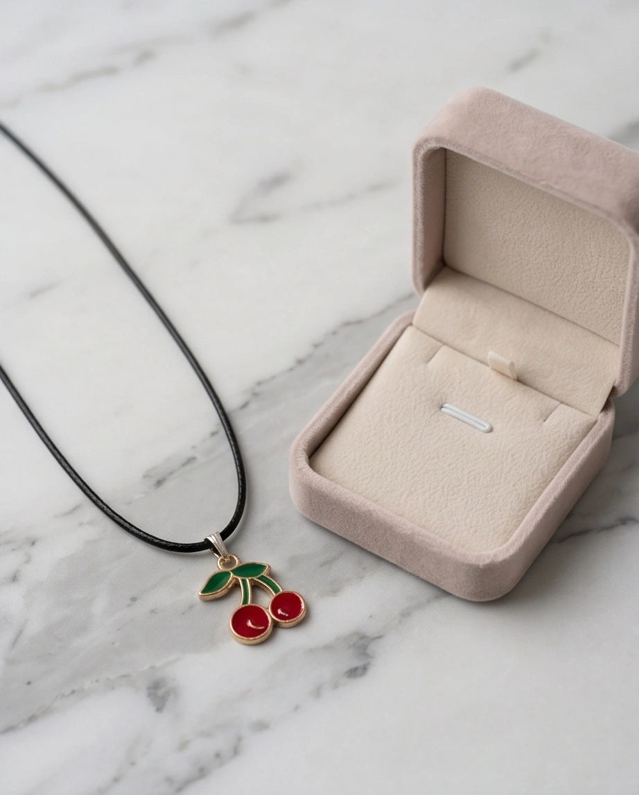 Gold and Red Cherries Pendant Necklace