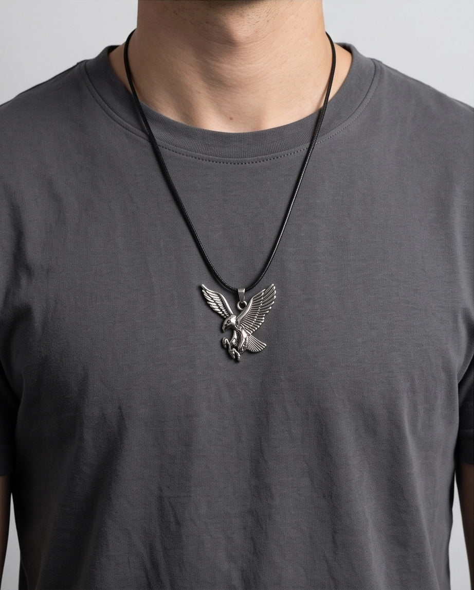 Soaring Silver Eagle Cord Necklace