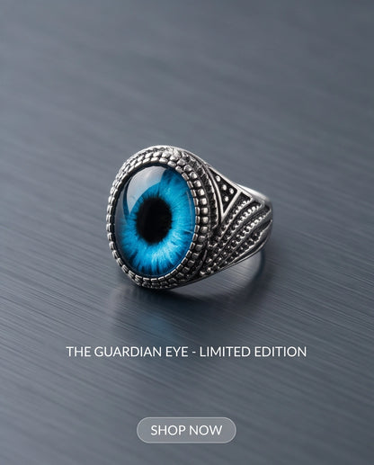 Azure Scale Beaded Slit-Pupil Silver Ring