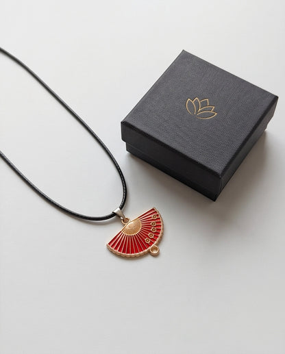 Crimson Sakura Fan Pendant Necklace