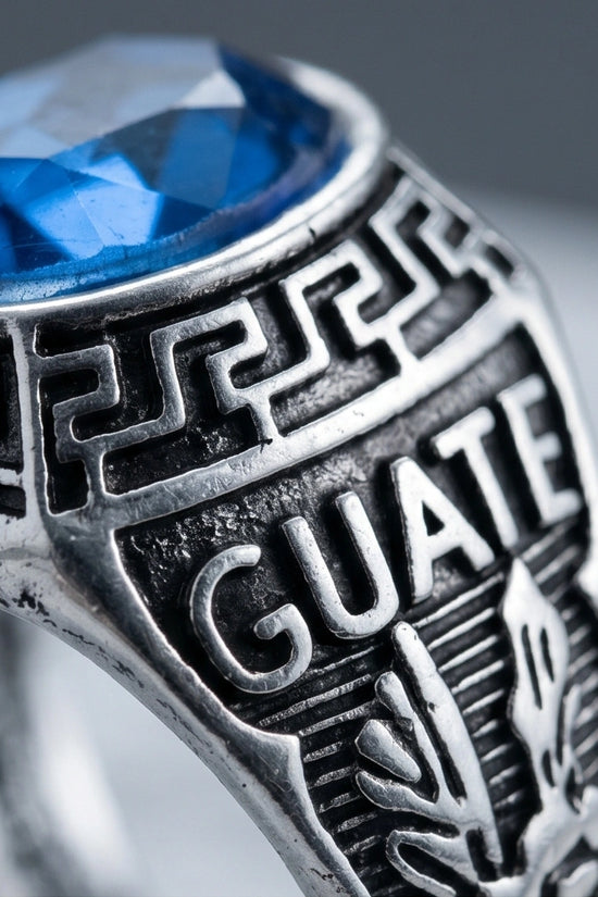 Vintage Sapphire Blue Military Signet Ring