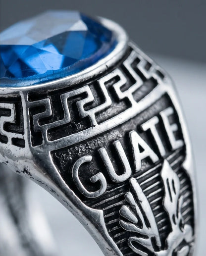 Vintage Sapphire Blue Military Signet Ring
