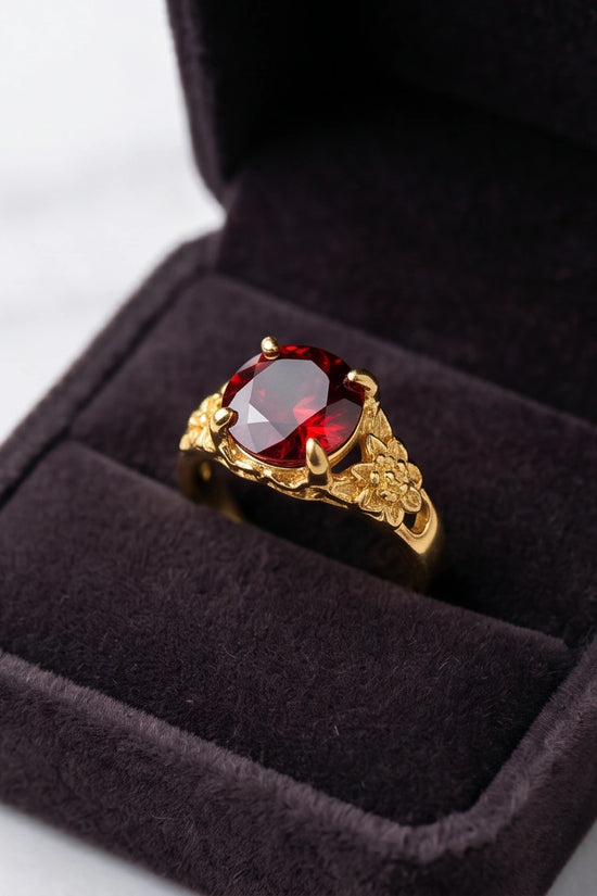 Golden Crimson Botanical Blossom Ring