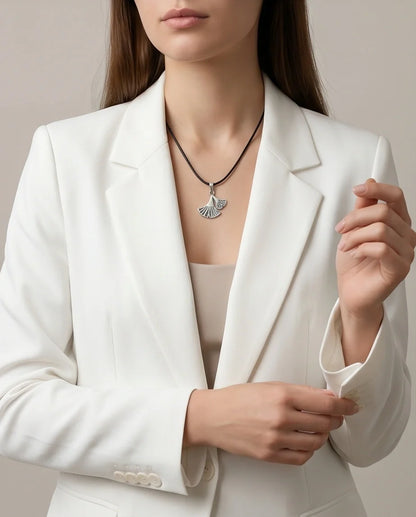 Silver Ginkgo Leaf Pendant Necklace