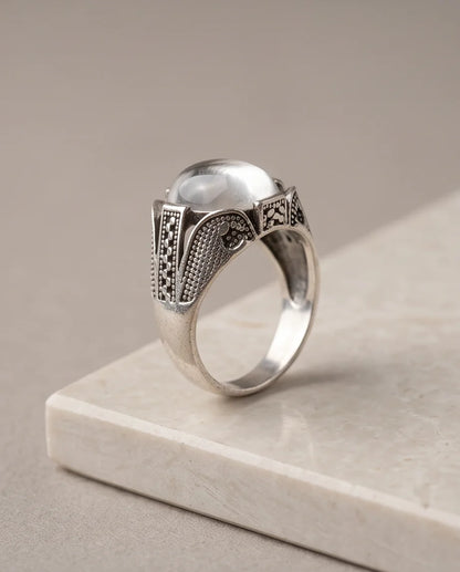 Lunar Cabochon Textured Signet Ring