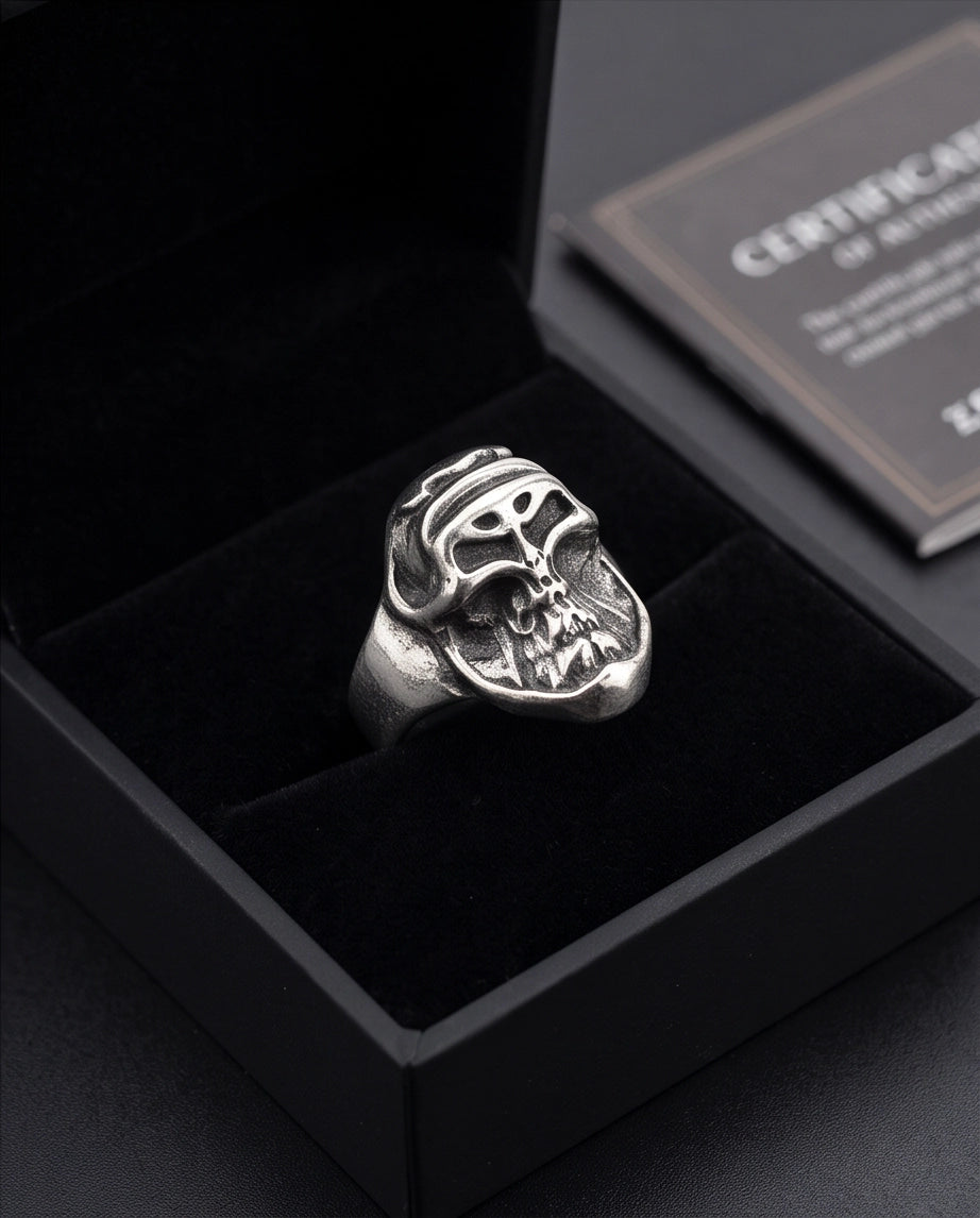 Masked Visor Sculpted Skull Signet Ring