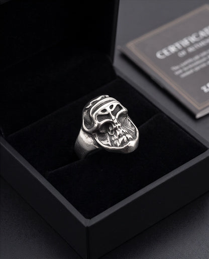 Masked Visor Sculpted Skull Signet Ring