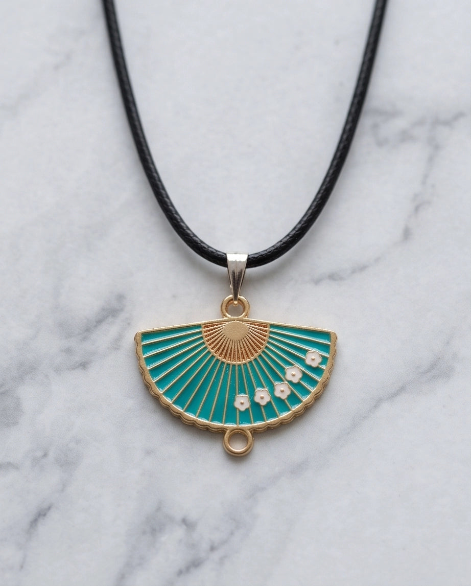 Teal Floral Fan Pendant Necklace