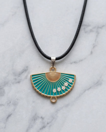 Teal Floral Fan Pendant Necklace