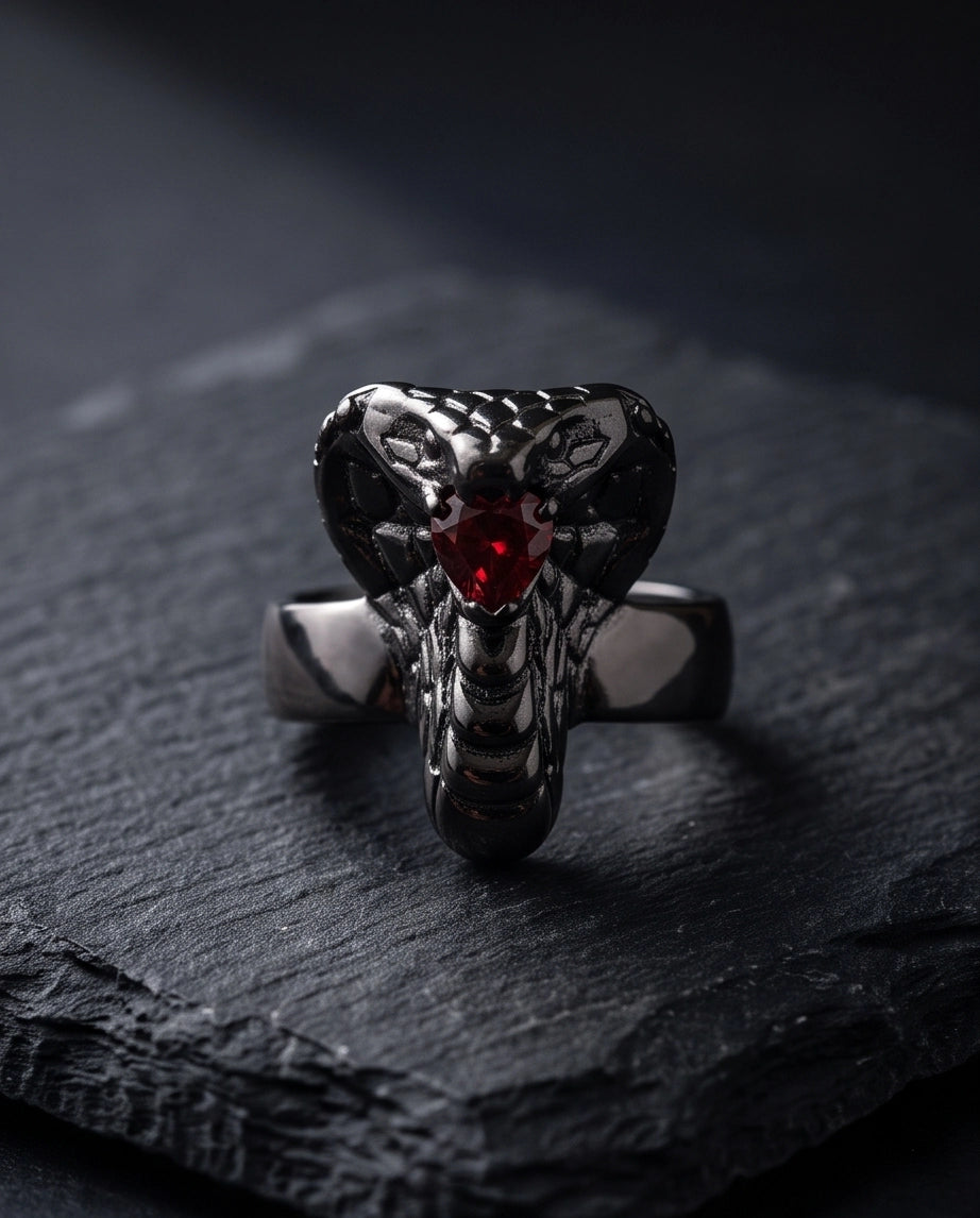 Ruby-Set Sculpted Cobra Ring