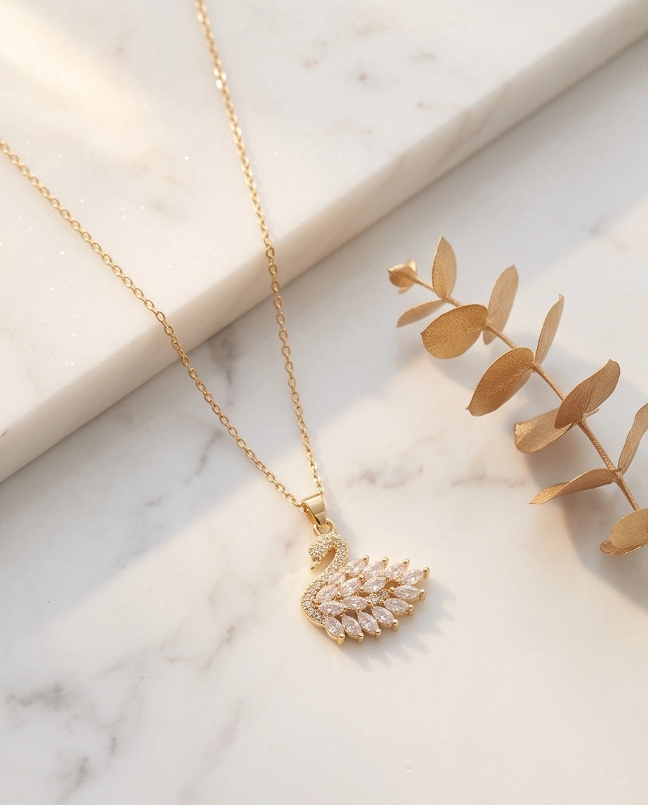 Gold Crystal Swan Necklace