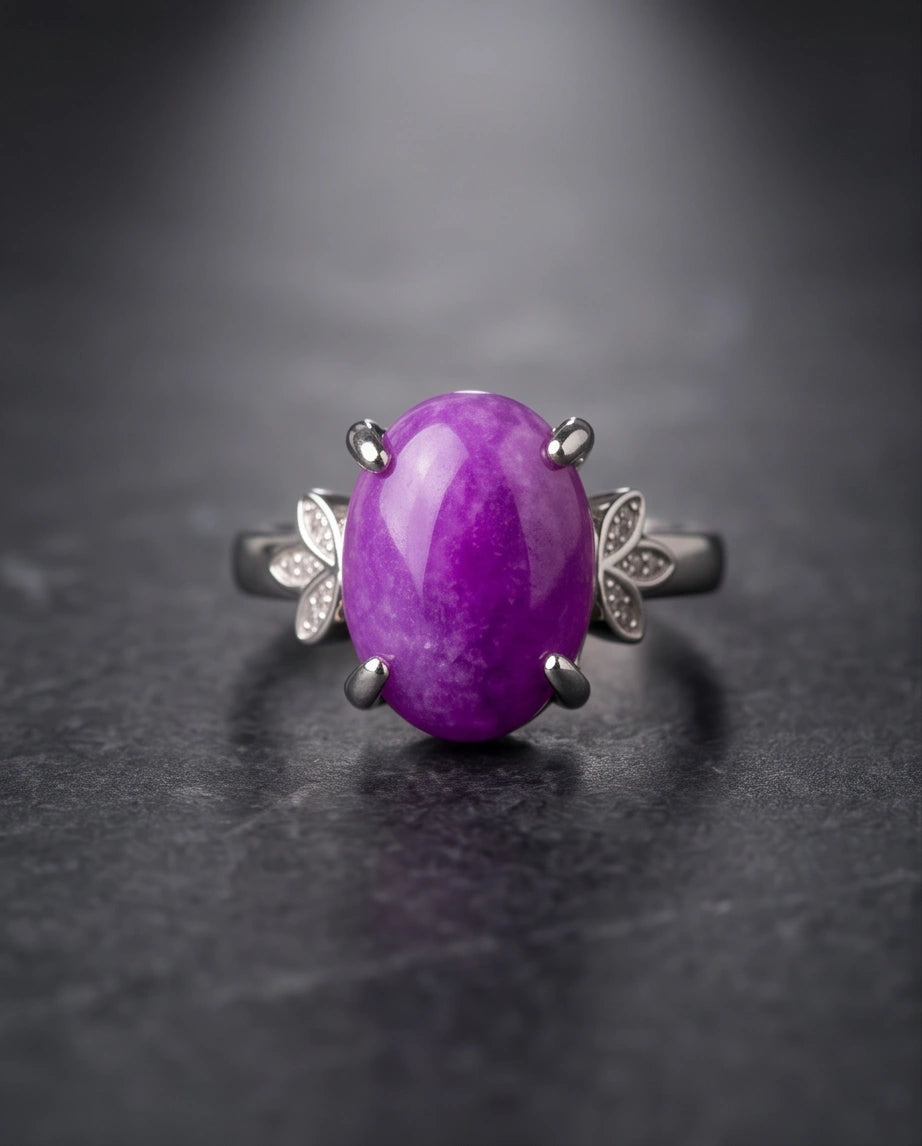 "Ethereal Purple Jade Leaf Statement Ring"