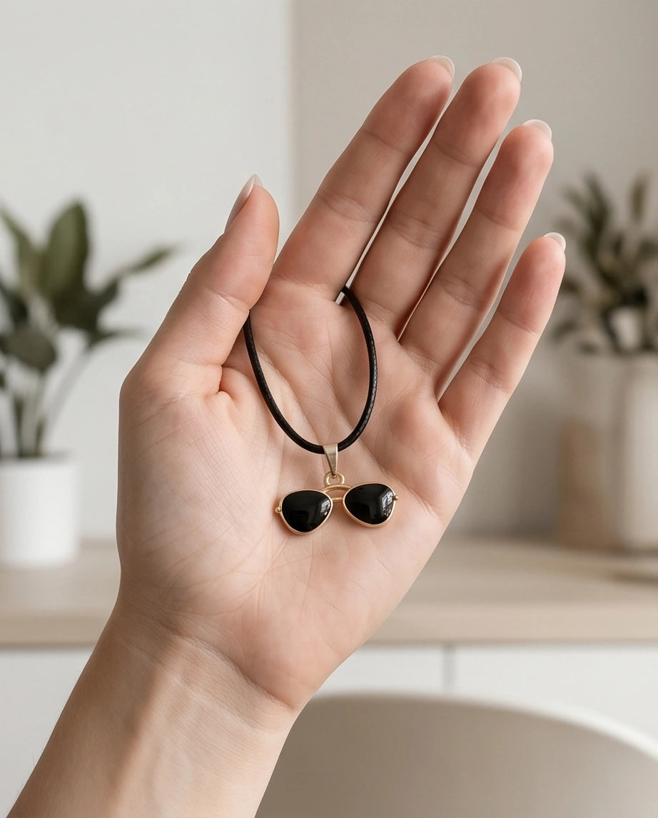 Gold and Black Sunglasses Pendant Necklace