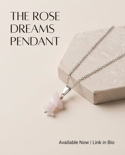 Silver Stacked Raw Rose Quartz Chip Stone Pendant Necklace