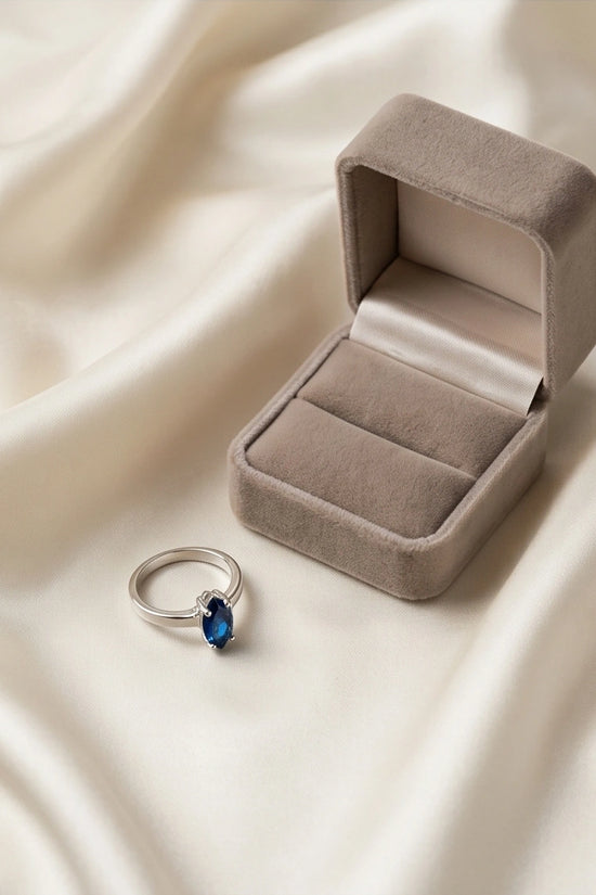 Sterling Silver Marquise-Cut Sapphire Blue Solitaire Ring