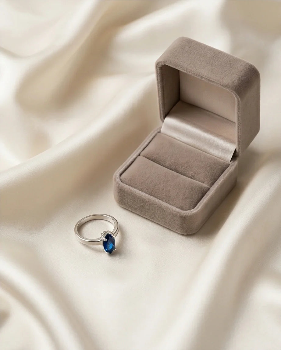 Sterling Silver Marquise-Cut Sapphire Blue Solitaire Ring