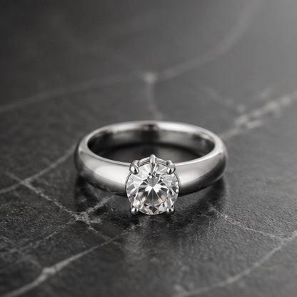 Silver Round Gemstone Classic Solitaire Ring