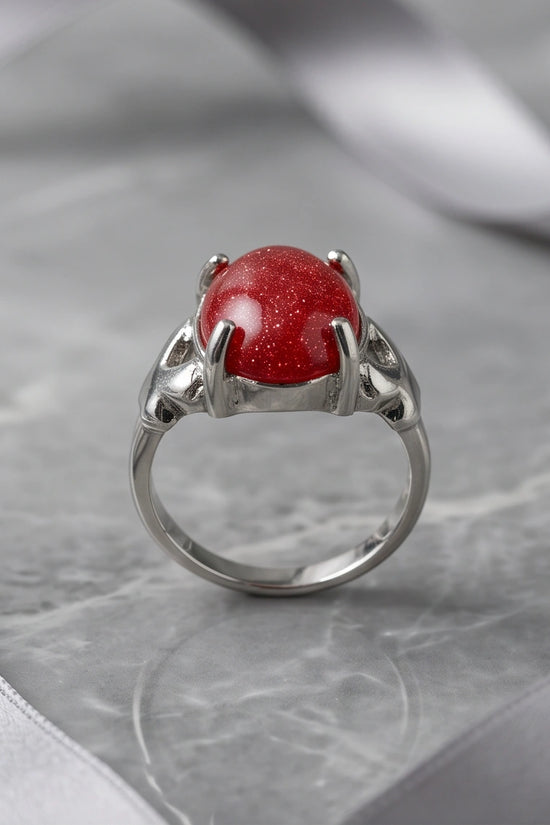 Majestic Lion Red Goldstone Ring