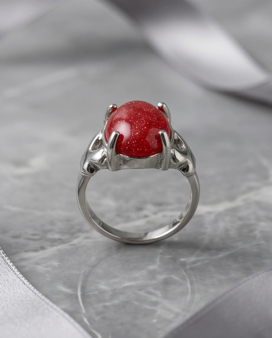 Majestic Lion Red Goldstone Ring