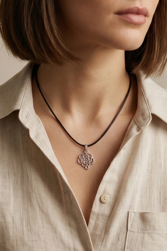 Silver Cutout Rose Pendant Necklace