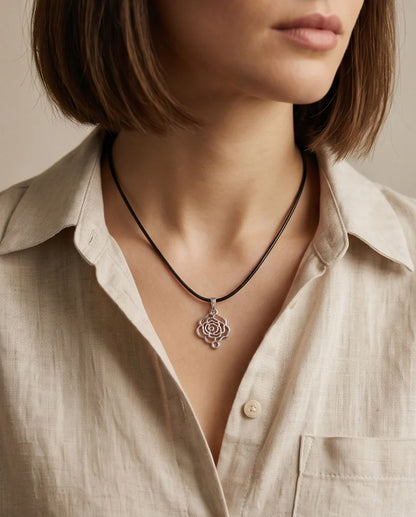 Silver Cutout Rose Pendant Necklace