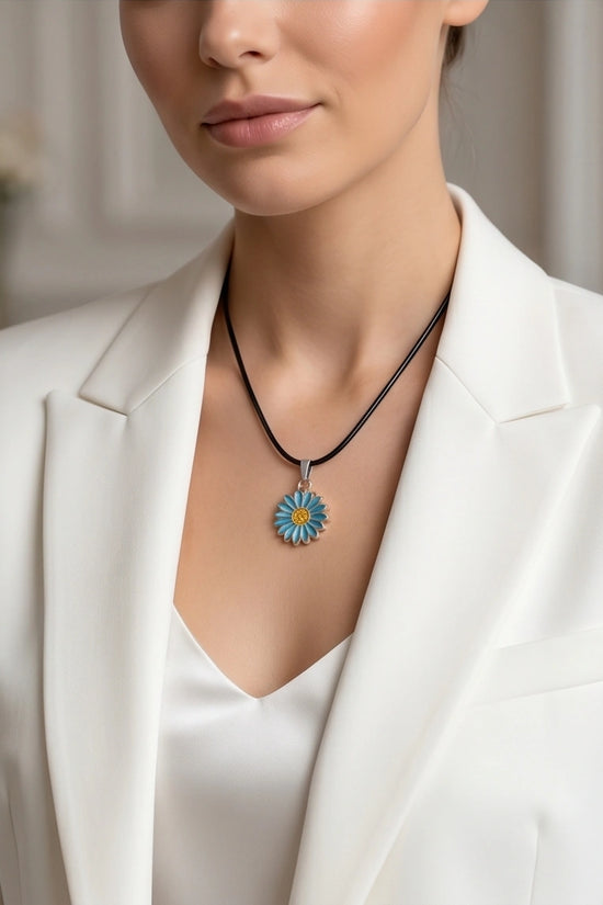 Gold and Turquoise Blue Daisy Necklace