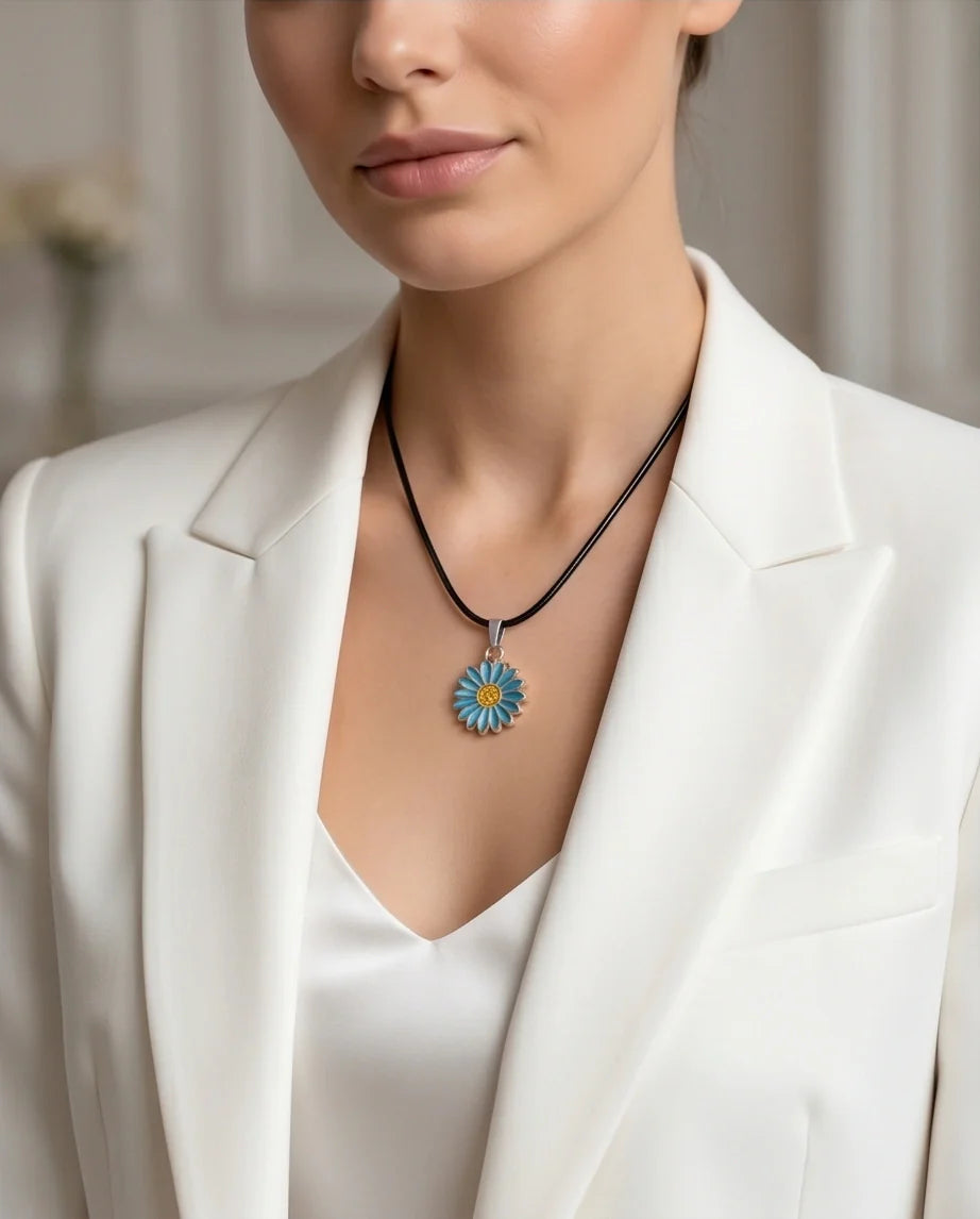 Gold and Turquoise Blue Daisy Necklace