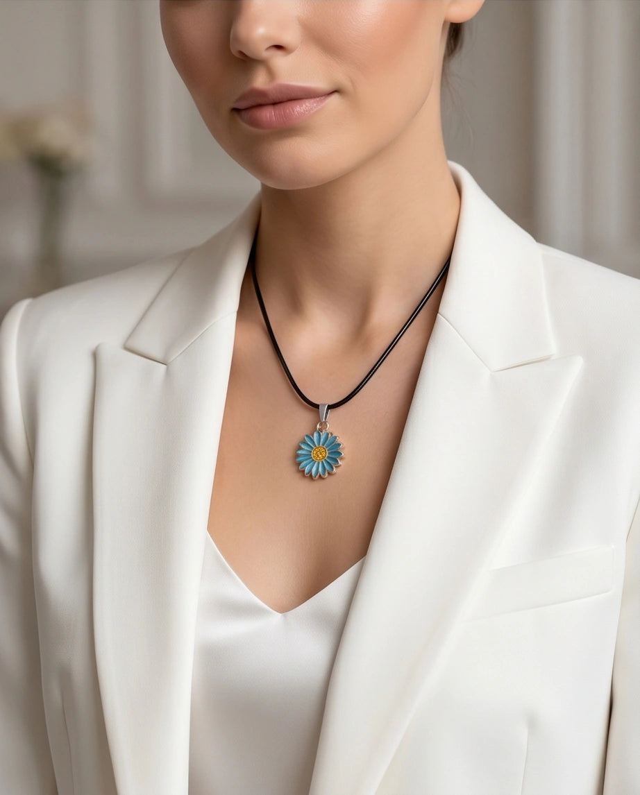 Gold and Turquoise Blue Daisy Necklace