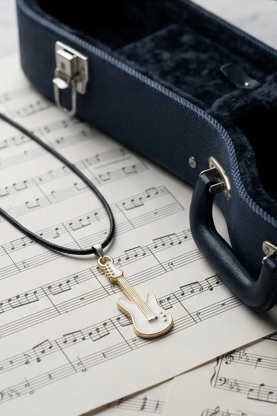 Gold and White Electric Guitar Necklace