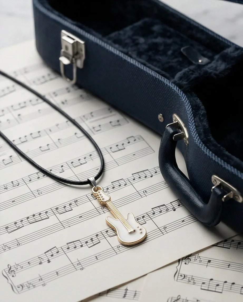 Gold and White Electric Guitar Necklace