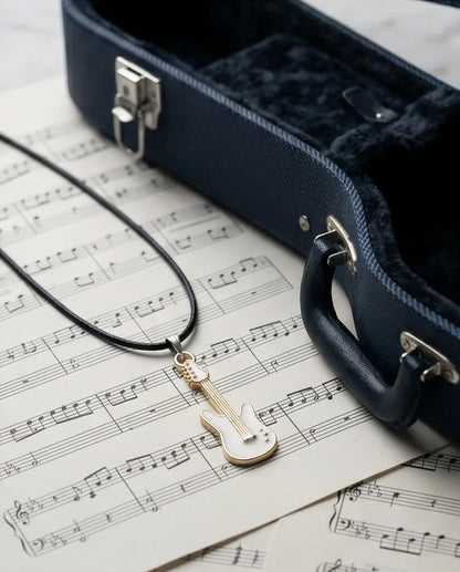 Gold and White Electric Guitar Necklace