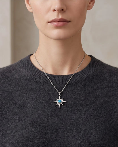 Silver Crystal Paved North Star Cosmic Orb Pendant Necklace