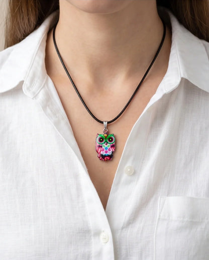Vibrant Kaleidoscope Owl Totem Pendant Necklace