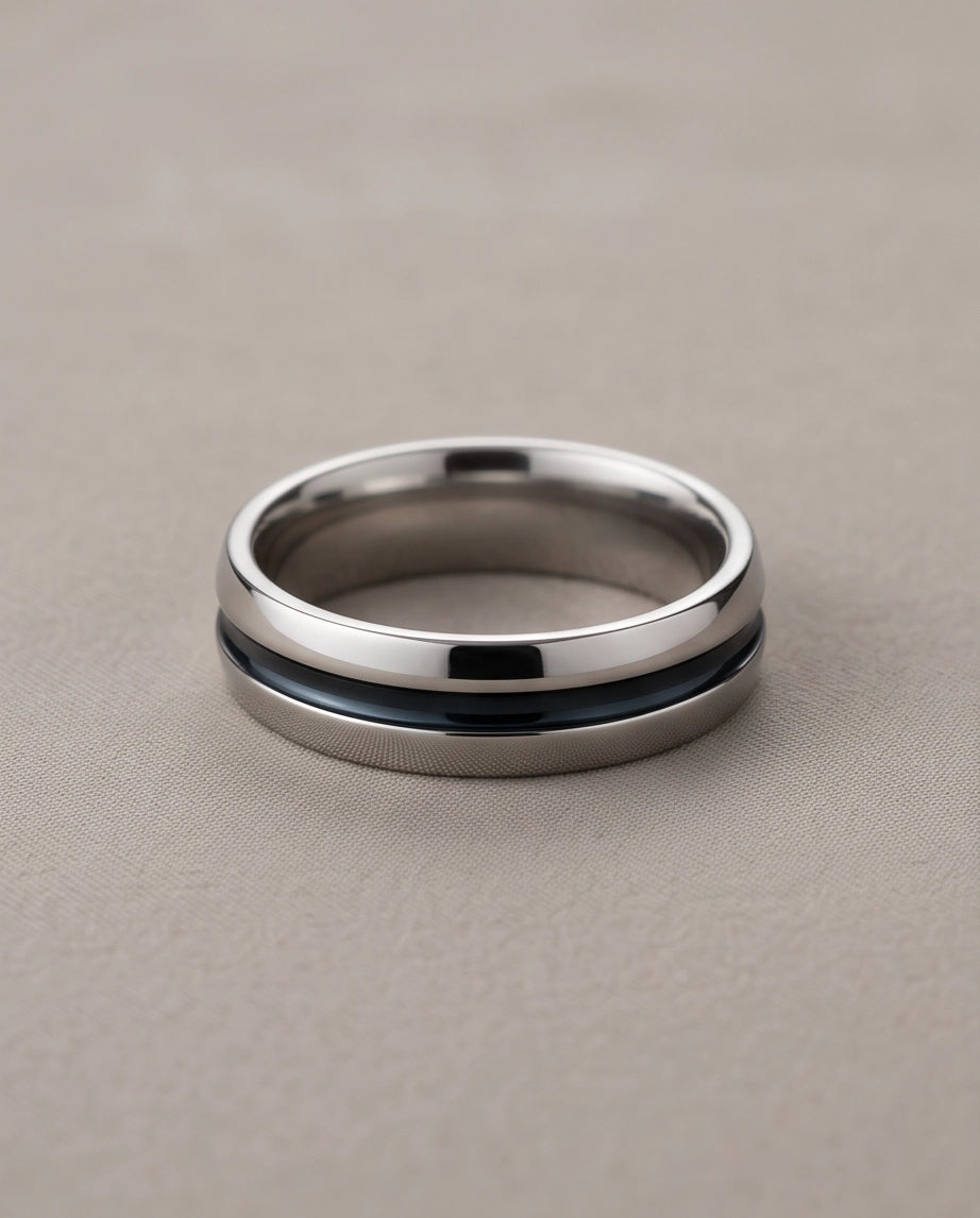 Dual-Tone Inlaid Channel Silver Band