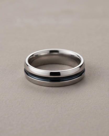 Dual-Tone Inlaid Channel Silver Band
