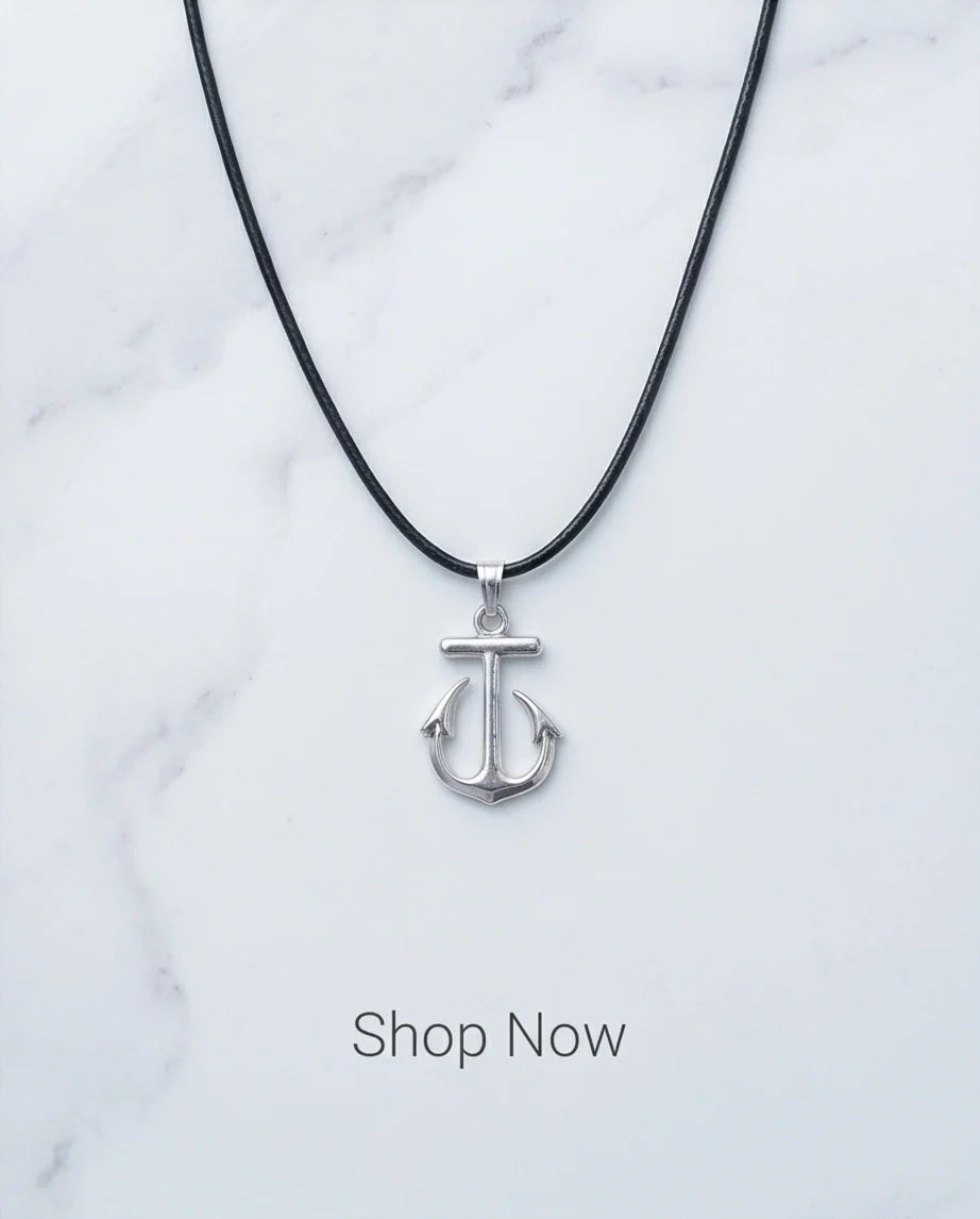 The Voyager: Minimalist Matte Silver Anchor Pendant Necklace