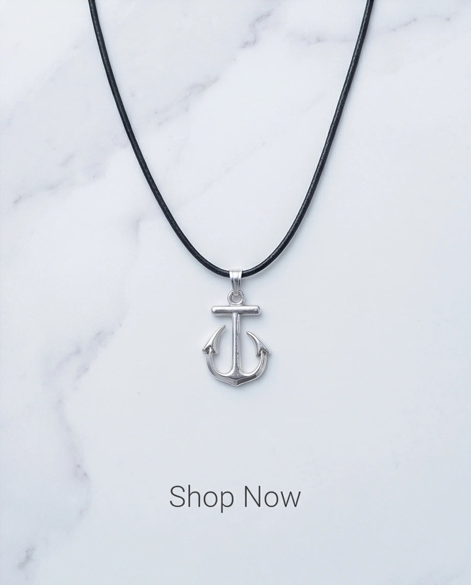 The Voyager: Minimalist Matte Silver Anchor Pendant Necklace