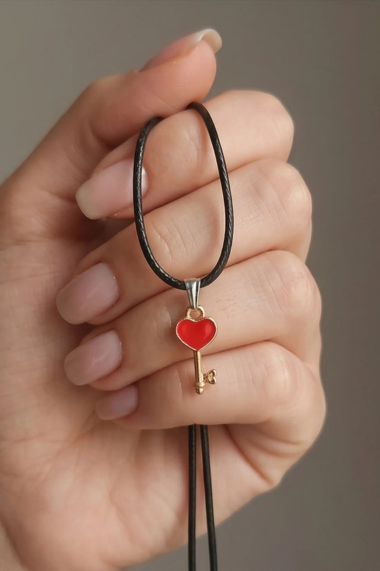 Gold and Red Heart Key Necklace