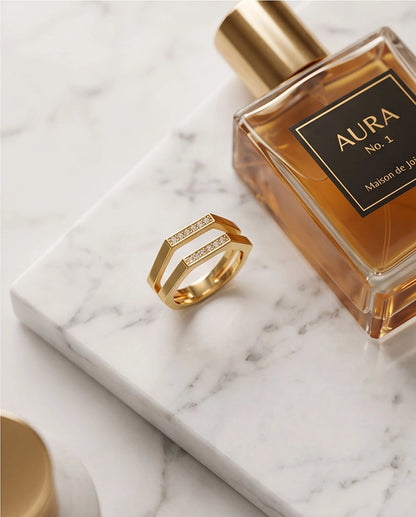 Gold Dual Geometric Bar Micro-Pavé Ring